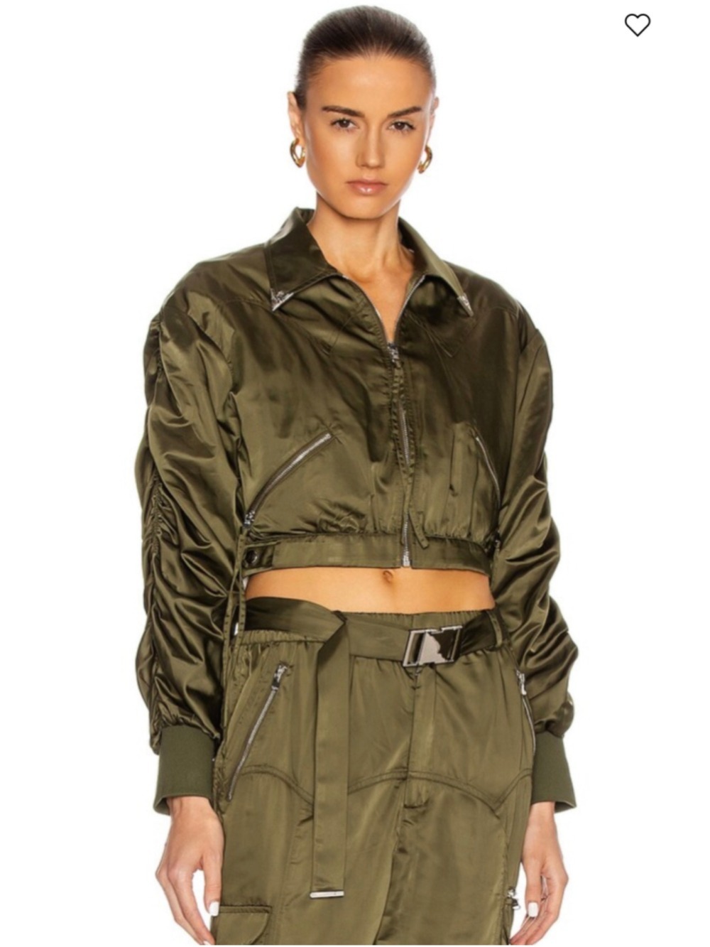 Retrofete Mia Ruched Long Sleeves Cropped Bomber Jacket XS